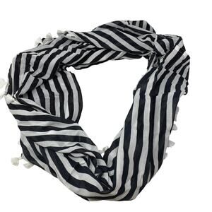 J. Crew Cotton Infinity Scarf One Size Navy Blue White Striped White Tassels